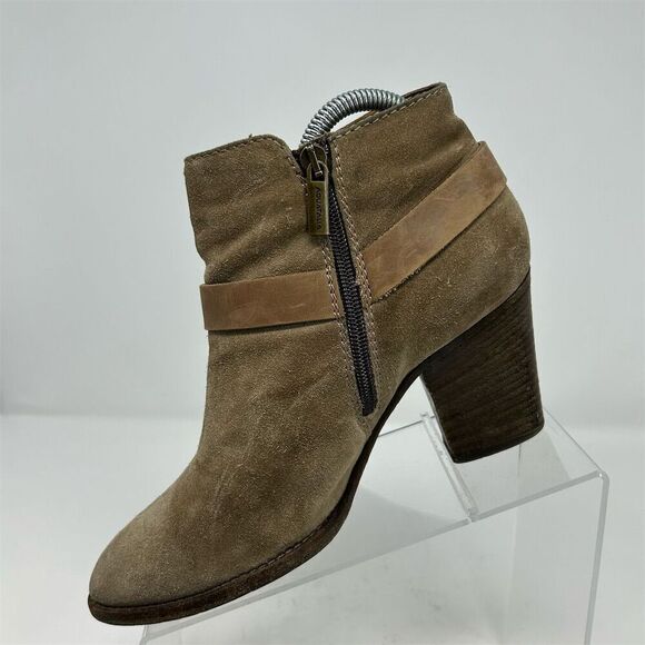 Aquatalia Women's Beige Light Brown Suede Ankle Boots Size 8.5 High Heel - Picture 3 of 13